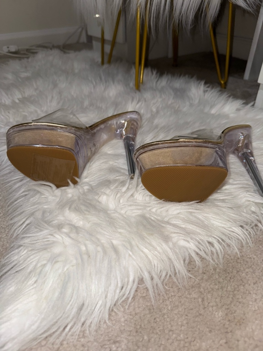 Chase + Chloe Gold Platform Clear Strap Stiletto Mules - Picture 6 of 6